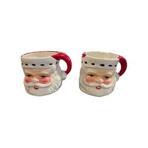 Vintage Set 2 Hand Painted Santa Claus Head Mugs Japan